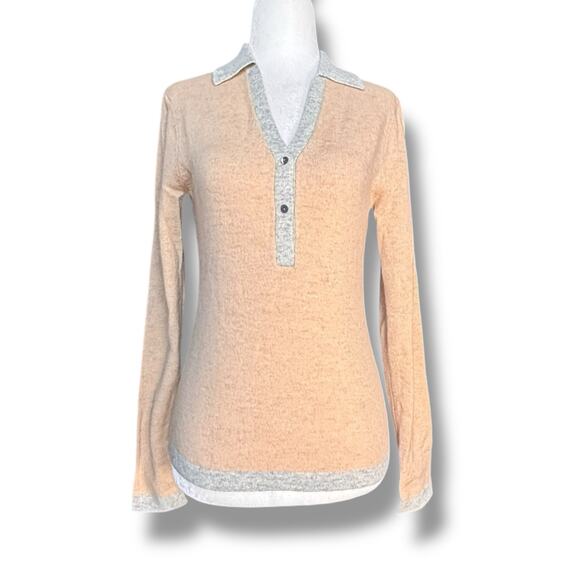 Vintage Brooks Brothers 346 Lambswool Beige Gray Contrast Knit Collared Top XS - Picture 1 of 8
